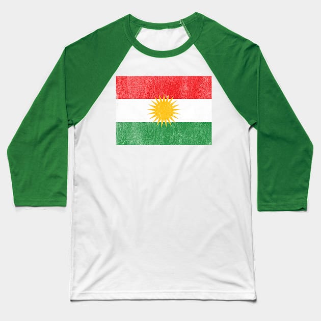 Kurdistan / Faded Vintage-Style Flag Design Baseball T-Shirt by DankFutura